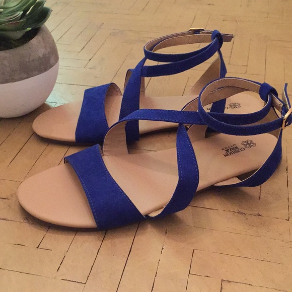 Avon Shoes - NWOB Cobalt Blue Flat Sandals Ankle Strap 7